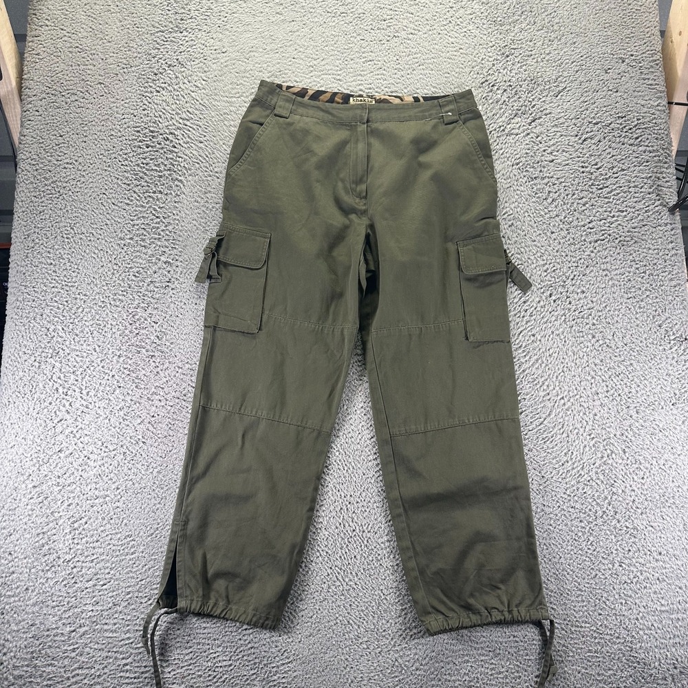 Khakis International Design Pant Womens 12P‎ Green Cotton Cargo Straight Travel